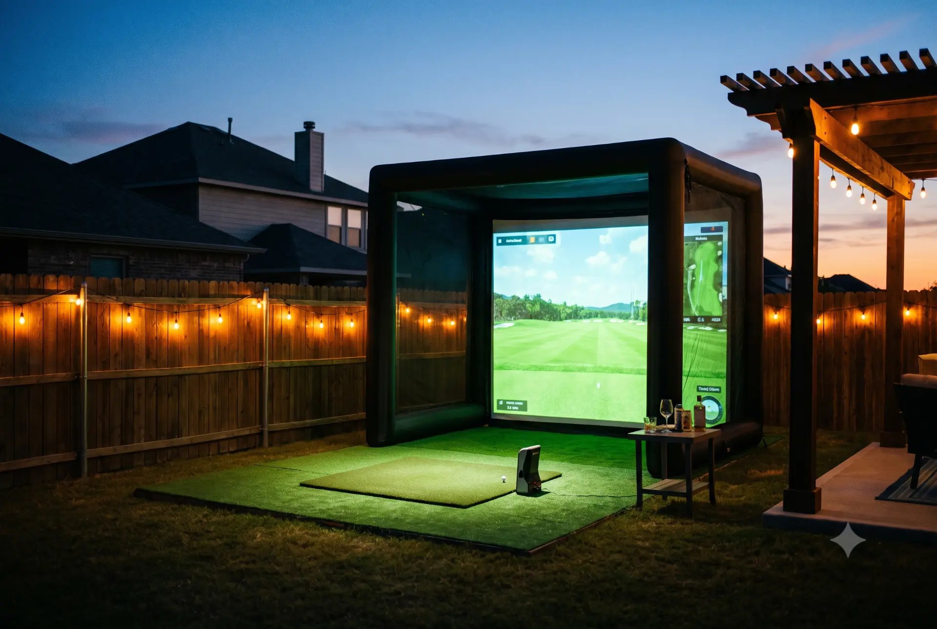 The Backyard Open simulator setup at dusk